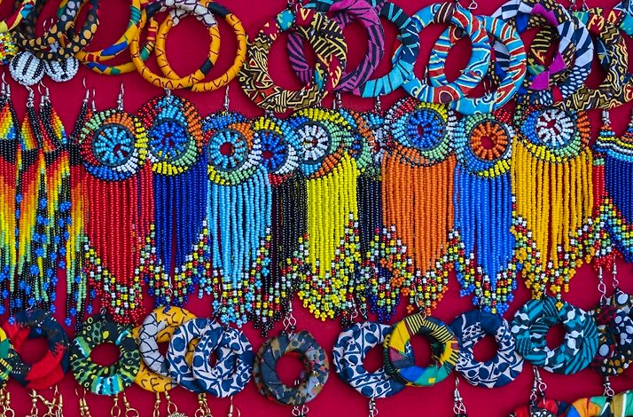 The colorful and handmade earrings by the local women of  the Kazuri Beads Factory.