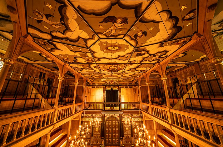 Roof decorations in The Sam Wanamaker Playhouse at Shakespeare's Globe.