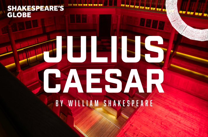  Red-lit Shakespeare's Globe stage promoting the production Julius Caesar by William Shakespeare. 