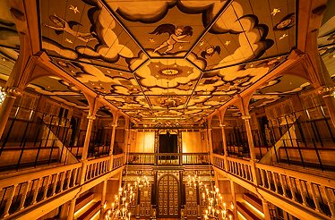Roof decorations in The Sam Wanamaker Playhouse at Shakespeare's Globe.