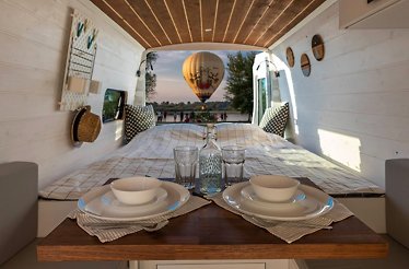 Interior of a unique camper van rental from Vancation Adria.