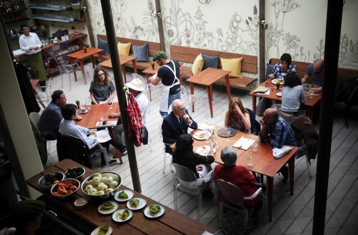 The view from above on the at Prudencia restaurant interior in Bogota