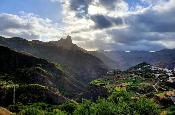 Bird's eye view over Muxgo: sustainable farm, which is located in the middle of the largest crater on the island, called Tejeda Volcano, within a UNESCO World Heritage site.