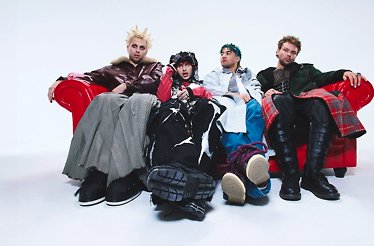 Promotional banner for music band 5 Seconds of Summer, displaying the band members.