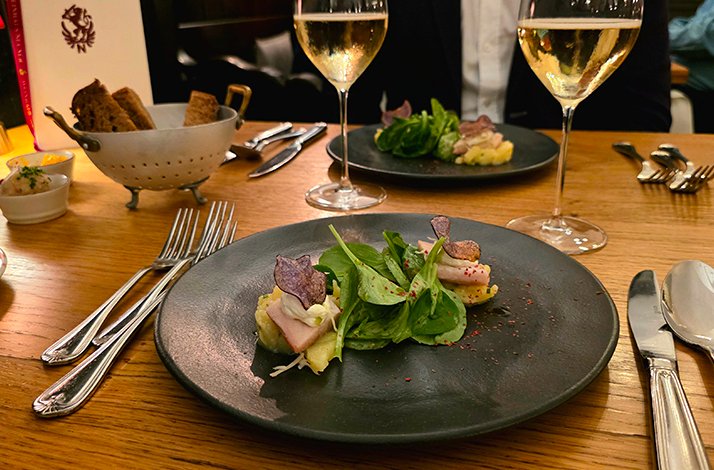 Meal beautifully served at a fine-dining restaurant Weinhaus Neuner.