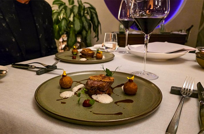 Main course from a surprise menu at a Michelin-starred restaurant in Munich.