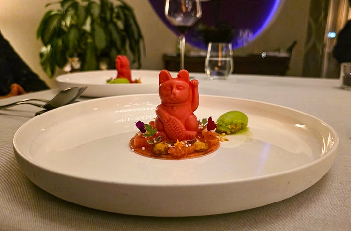 Dessert from a surprise menu at a Michelin-starred restaurant in Munich.