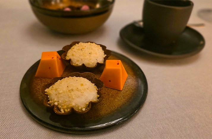 Petit fours served at a Michelin-starred restaurant in Munich.