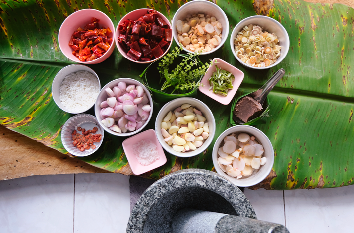 Ingredients used during a hands-on cooking workshop at Suan Sunandha Palace