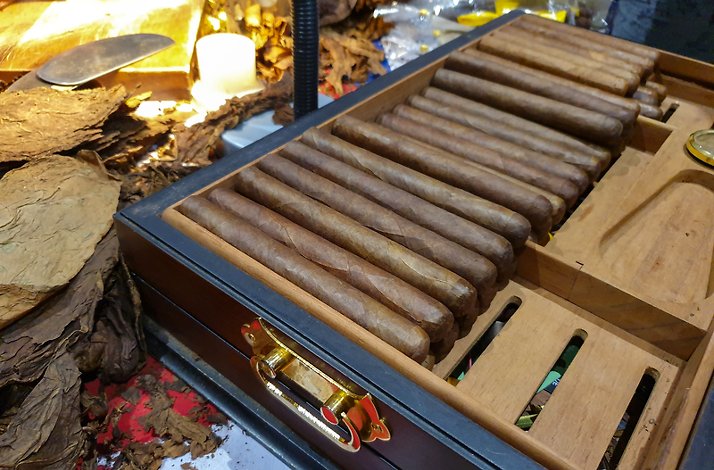 A half full suitcase of cigars