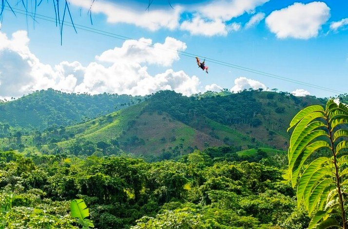 A panoramic view of the Caribbean's two longest zip lines at  Punta Cana 