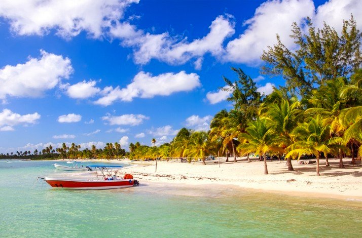 Beach at the Saona Island as seen from the Caribbean Sea.