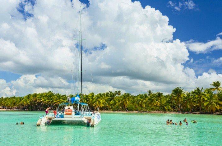 Catamaran next to the Saona Island beach.