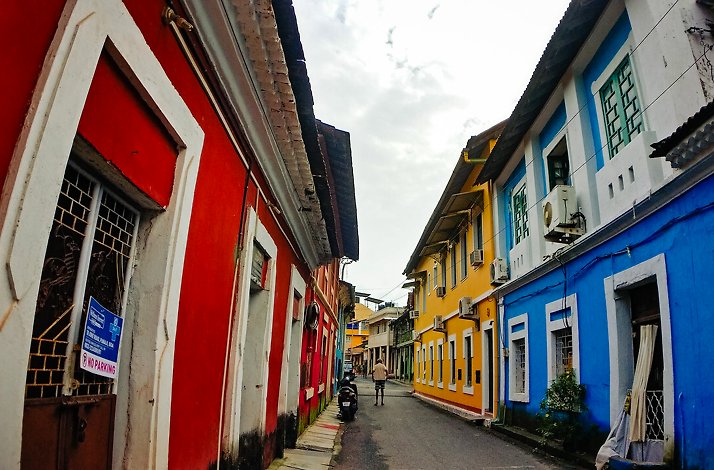 Colourful houses in Fontainhas - Asia's oldest Latin Quarter in Panaji, India.