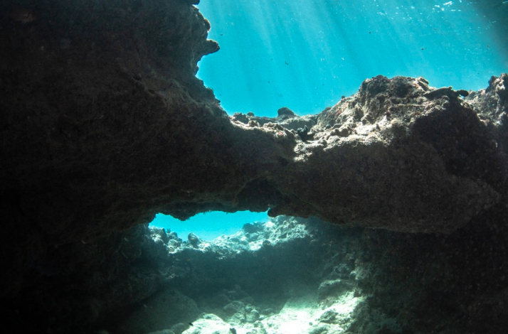 Underwater rock formation at Playa Forti, Curaçao.