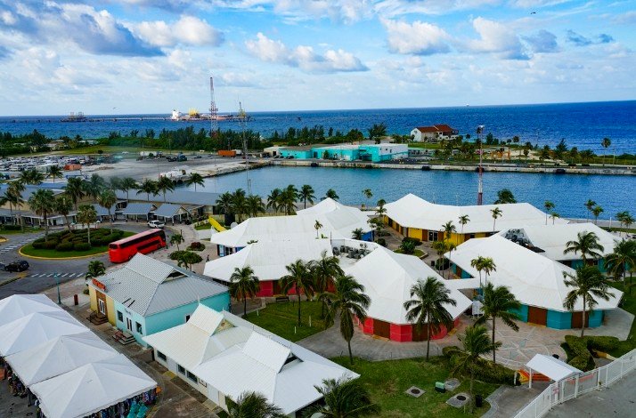 A bird view of the village at Freeport Bahamas harbor.