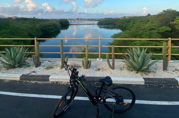 The bicycle parked by the bridge at Oranjestad, Aruba.