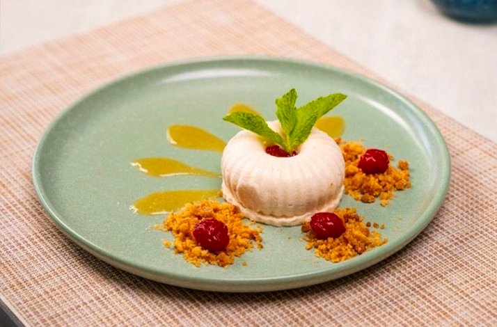 A dessert placed on a plate and ready to be served at the Sand Street Bistro.