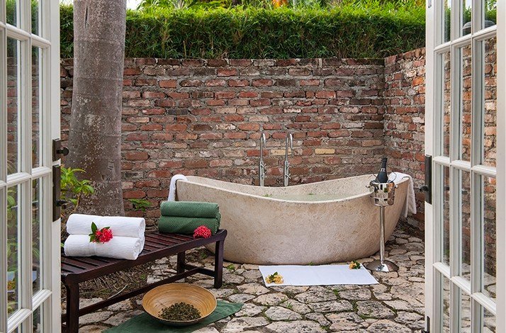 A picturesque view of the outdoor spa area at Half Moon's award-winning Fern Tree Spa.