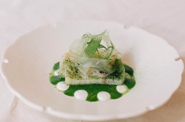 Citrus cured swordfish, hot smoked over hay served in Kanves Singapore