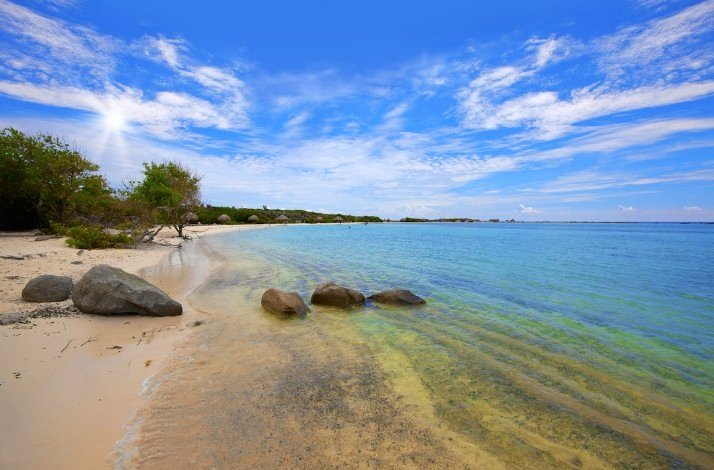 A scenic view of the Baby Beach located on the south-west side of the south-east end of the island of Aruba.