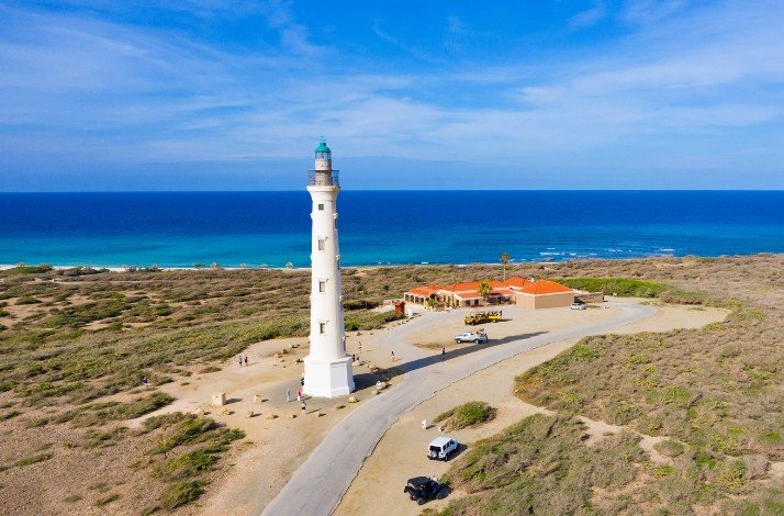 Aerial view of the California Lighthouse in Aruba