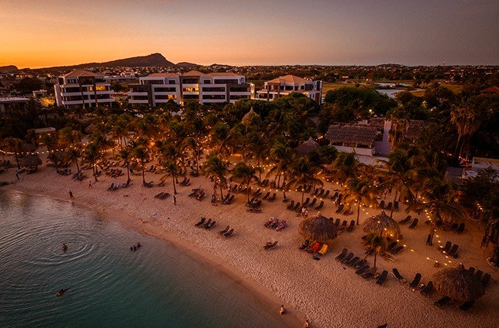 A beautiful sunset at Beach Resort captured from the bird eye