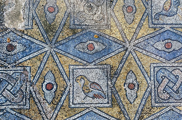 Mosaic of birds and ornaments.