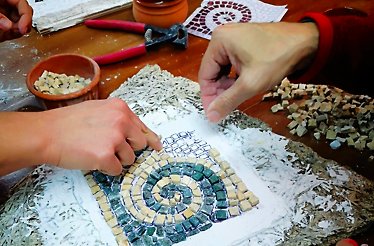 Hands-on mosaic workshop.