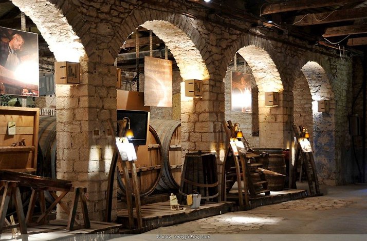 Interior view of the vineyard Achaia Clauss featuring traditional design at Patra, Greece.