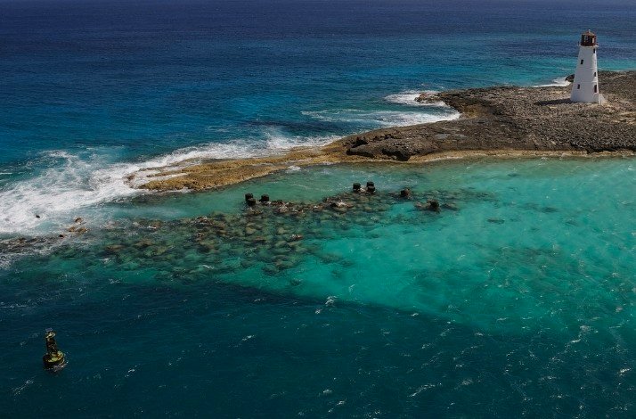 Bird's eye view of a lighthouse at Nassau Harbor, Bahamas