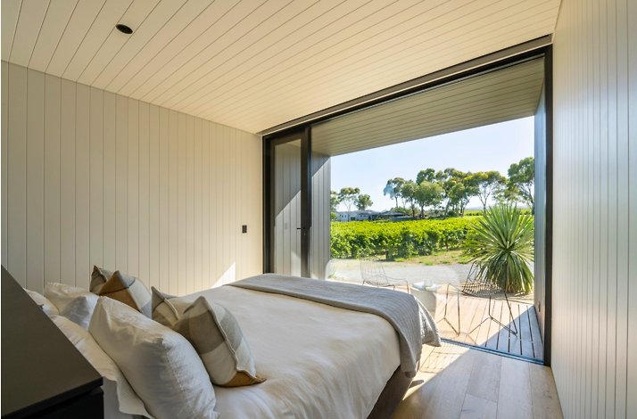 The view that opens from one of the bedrooms of The Vineyard McLaren Vale