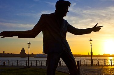 Statue of Billy Fury posing at Royal Albert dock Liverpool.