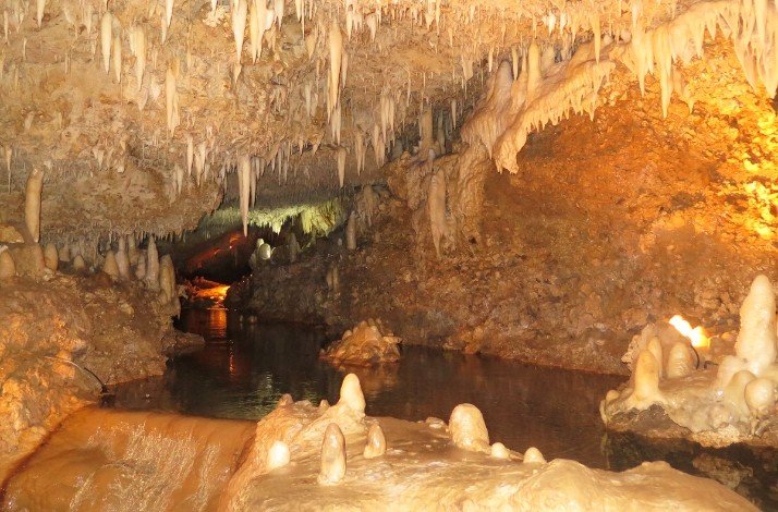 A view of the stalactites and ancient stalagmites at the Harrison's Cave Eco-Adventure Park.