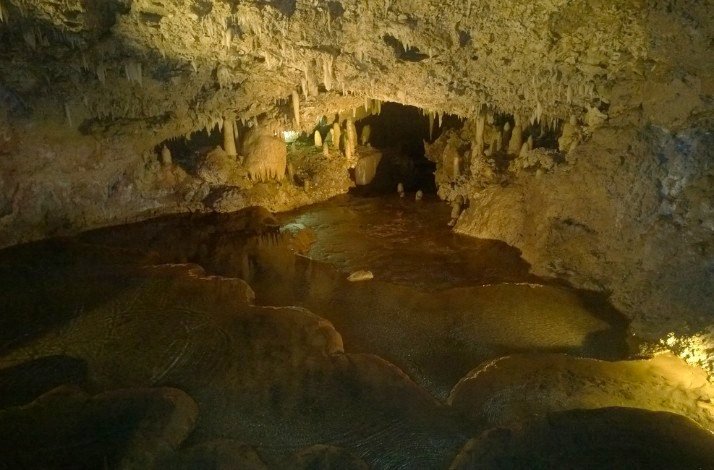 A view of the stalactites and ancient stalagmites at the Harrison's Cave Eco-Adventure Park.