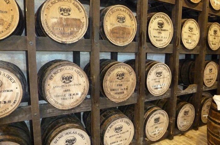 Barrlels of rum aging in St. Nicholas Abbey, the world's oldest rum distillery