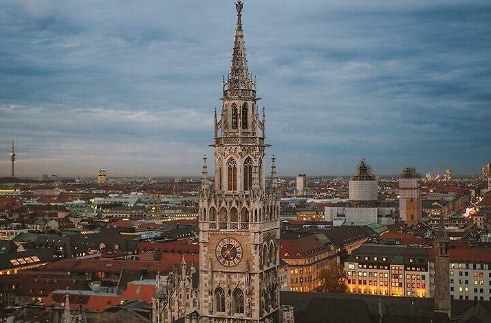 Close-up of the clock tower on the New Town Hall on the Marienplatz in Munich
