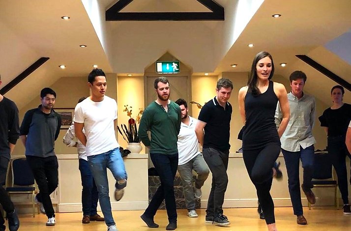 A group of people practicing Irish dance at private lesson