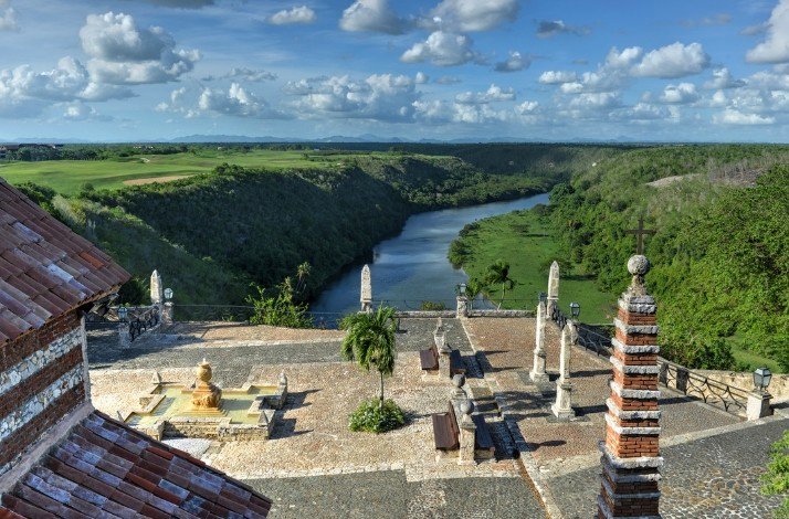 View of a river in gorge in Altos de Chavón, La Romana, Dominican Republic.