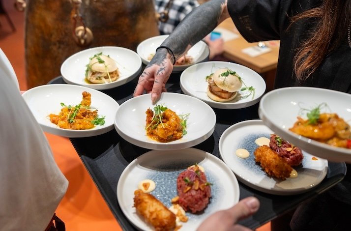 Dishes on a platter at FUZE restaurant.