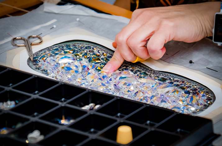 A close-up of an embroidery piece being created at the Pino Grasso Ricami atelier in Milan.