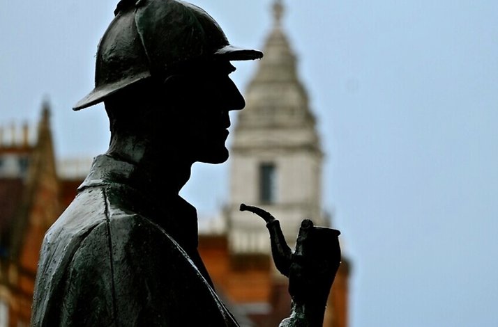 A close photo of Sherlock Holmes` monument in Edinburgh.