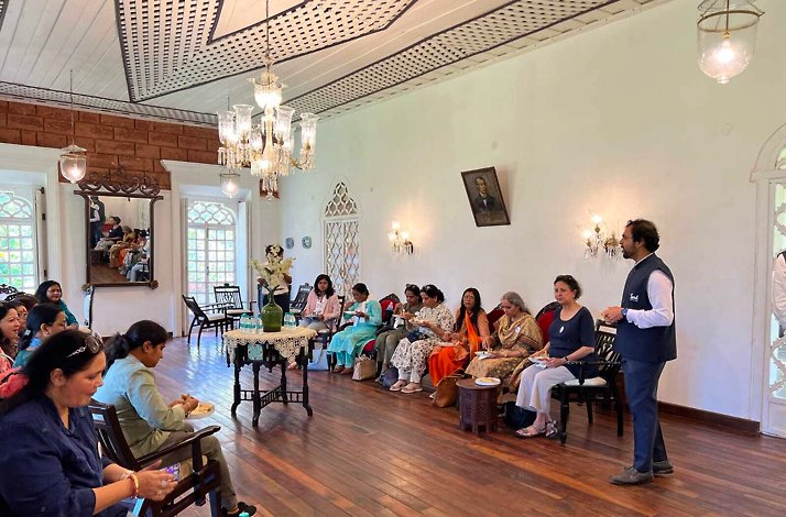 Tourist on a tour of Indo-Portuguese heritage mansion Silva Heritage