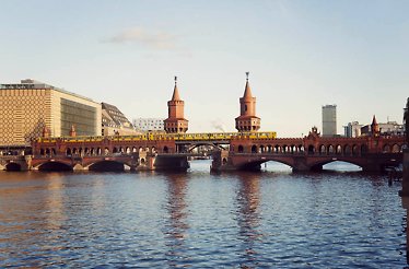 Panoramic view of Oberbaumbrucke bridge in Berlin.