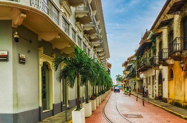 Street view of Casco Antiguo during the exclusive guided tour in Panama.