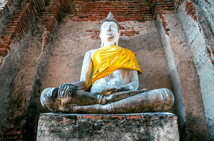 Statue of Buddha in Wat Mahathat, Ayutthaya, Thailand.