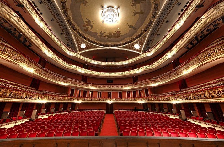 View from the stage to the seats for the audience of the majestic Theatro Municipal.