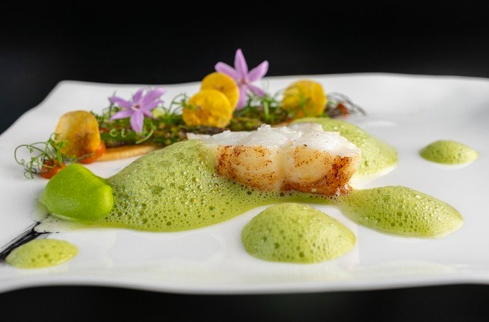 A beautifully arranged plate of seafood prepared by head chef Oliver Röder, at Bembergs Häuschen