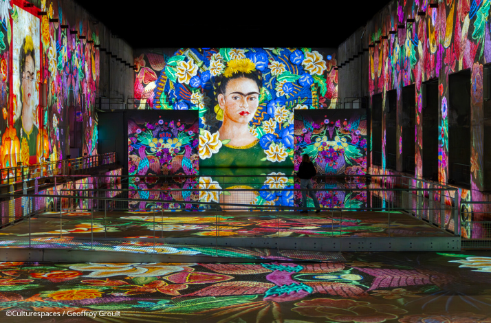 Immersive digital exhibition of Frida Kahlo's art. Culturespaces / Geoffroy Groult