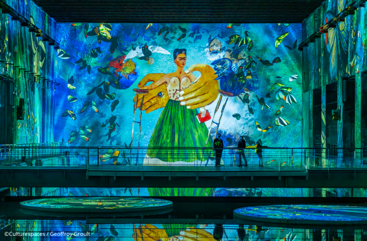 Immersive digital exhibition of Frida Kahlo's art. Culturespaces / Geoffroy Groult